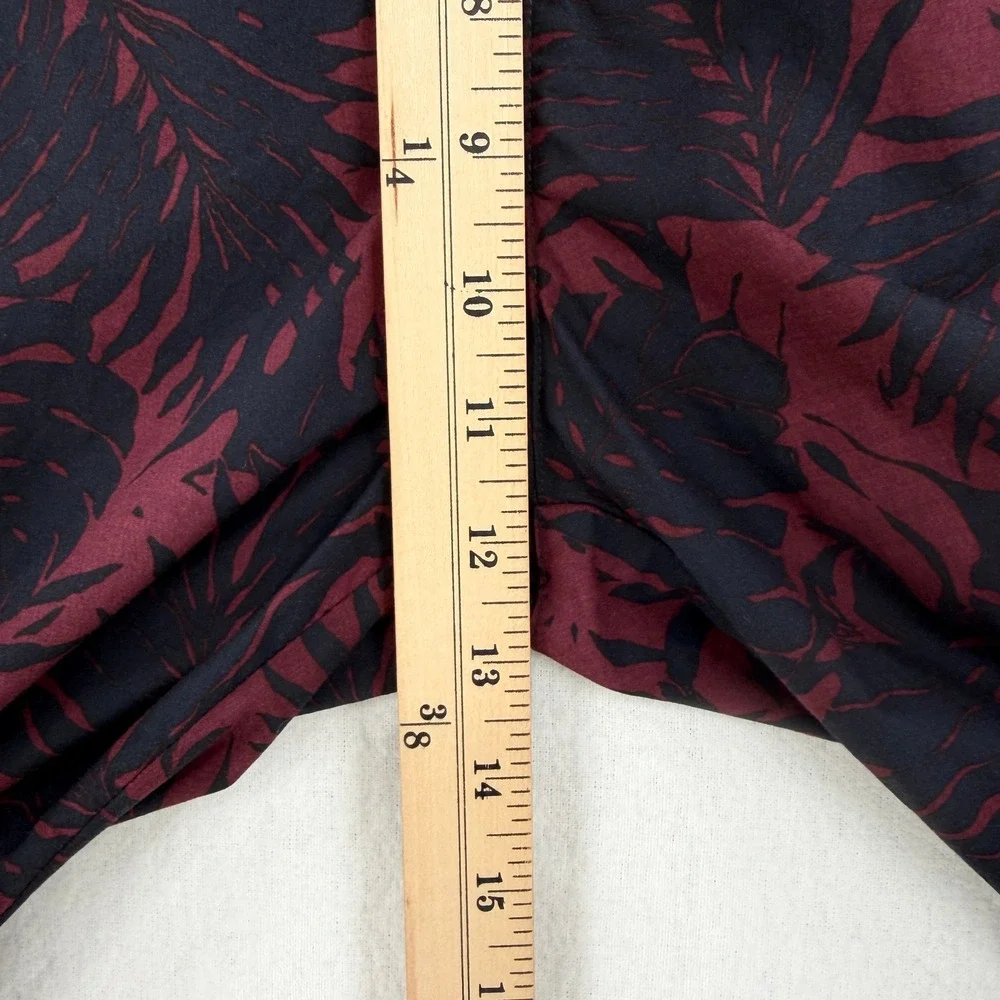 VINCE Tropical Leaf Print Chino Pants Men 33 Burgundy Black Cotton Casual Travel